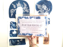 Load image into Gallery viewer, DIY "Deluxe" large letter/A4 size Cyanotype kit, rainbow print, blue bow, cyanotype paper, kit, DIY