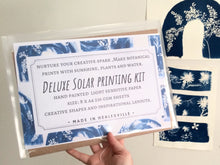 Load image into Gallery viewer, DIY "Deluxe" large letter/A4 size Cyanotype kit, rainbow print, blue bow, cyanotype paper, kit, DIY