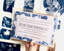 Load image into Gallery viewer, DIY "Deluxe" large letter/A4 size Cyanotype kit, rainbow print, blue bow, cyanotype paper, kit, DIY